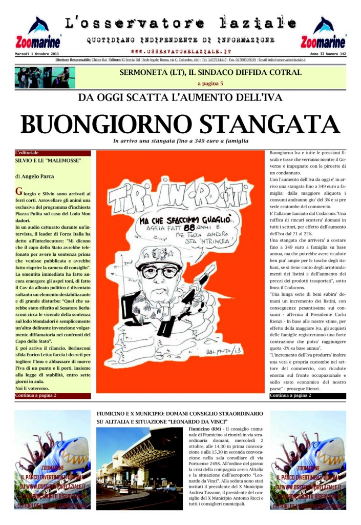 L'osservatore d'Italia edizione del 1 Ottobre 2013